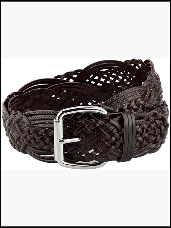 Hand-Woven Leather Belt 2 Inch Wide with Silver Buckle